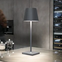 Zafferano Poldina L Desk Akku-Tischlampe IP54 Grau