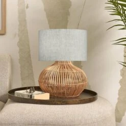 GOOD & MOJO Kalahari Tischlampe 32cm Leinen Hell