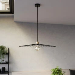 Envostar Yahel Hängelampe, Eiche/schwarz, Ø 65cm -Beleuchtung Rabatte 1573276 2