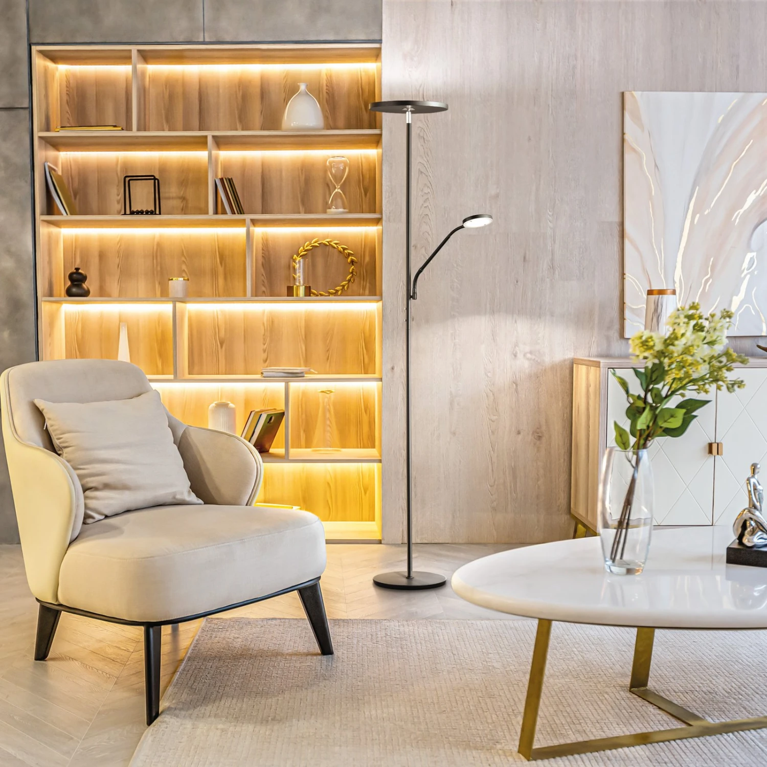 LED-Stehleuchte Fabi Mit Leselampe, Schwarz Matt 8 LED-Stehleuchte Fabi Mit Leselampe, Schwarz Matt – Bild 6