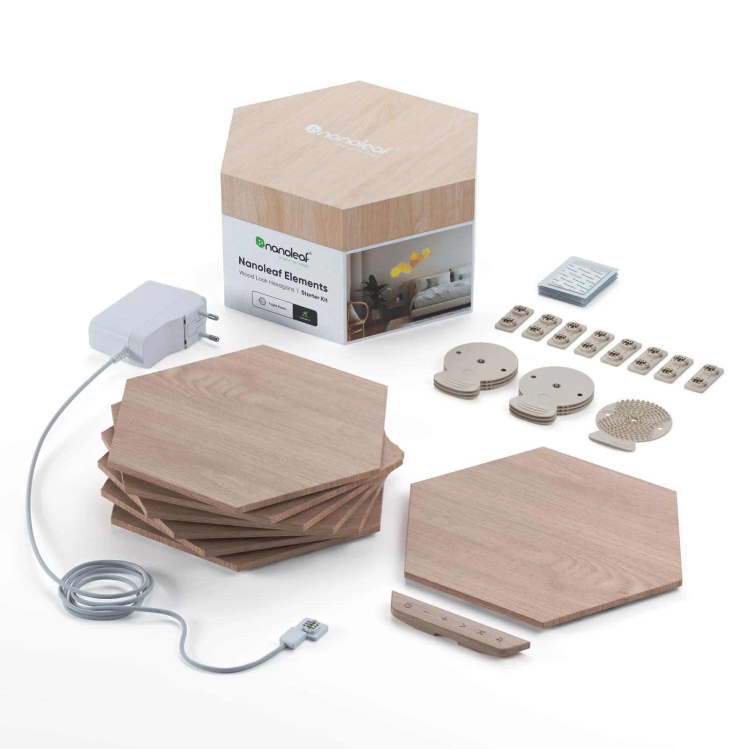 Nanoleaf Elements Wood Hexagons Starter Kit 7x 3 Nanoleaf Elements Wood Hexagons Starter Kit 7x