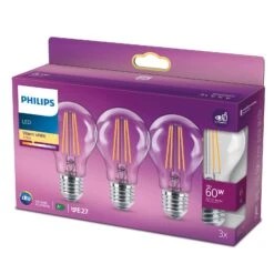 Philips LED-Lampe Classic E27 A60 7W 827 Klar 3er -Beleuchtung Rabatte 7532214 2