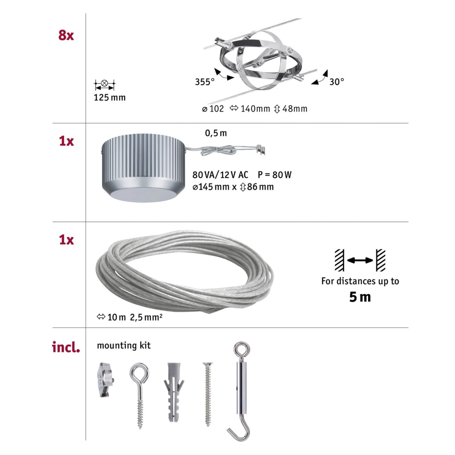 Paulmann Cardan Seilsystem 8fl. Chrom Matt/chrom 8 Paulmann Cardan Seilsystem 8fl. Chrom Matt/chrom – Bild 6