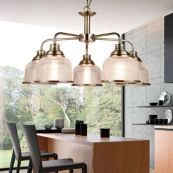 Pendelleuchte Bistro II 5-flg. Messing/Riffelglas -Beleuchtung Rabatte 8573173 3