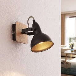 Lindby Aylis Spot, Schwarz, Holz, Einflammig