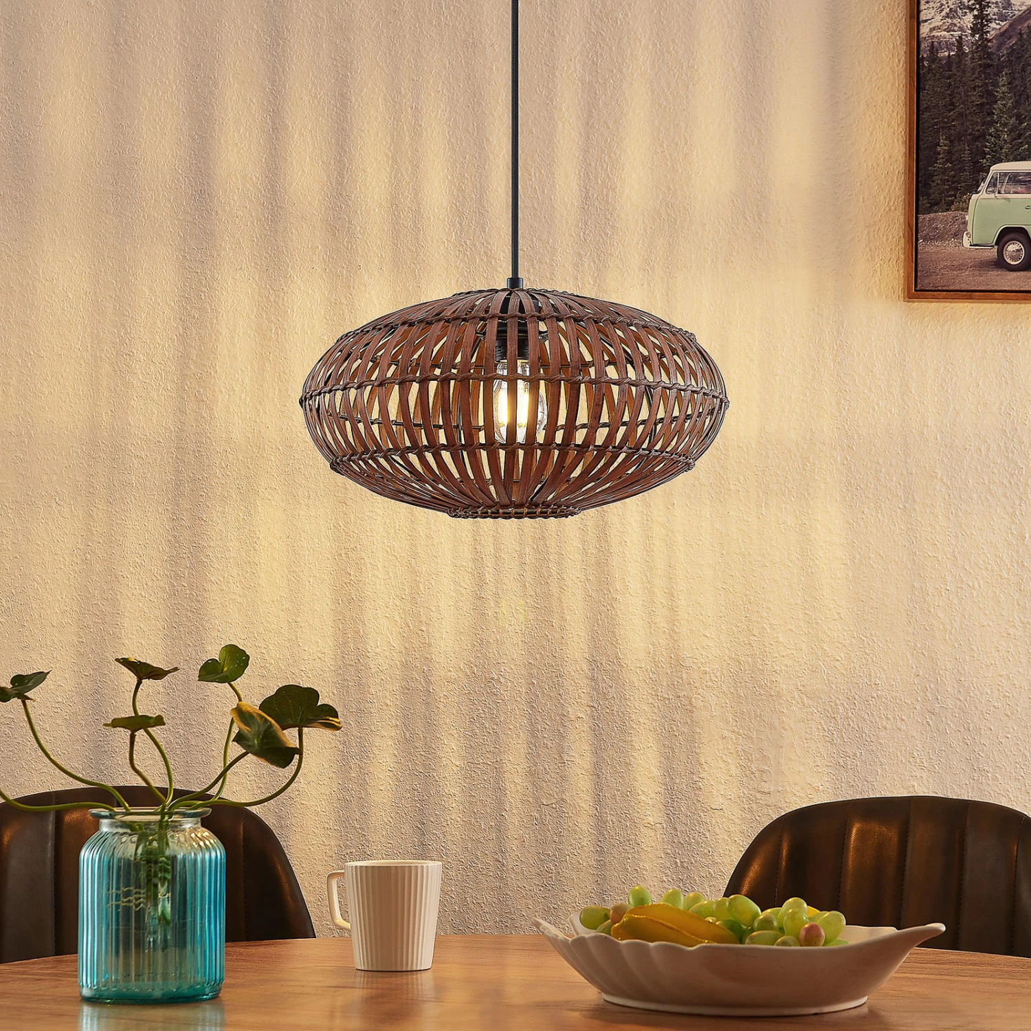 Lindby Majeora Hängeleuchte, Bambus, Dunkelbraun 4 Lindby Majeora Hängeleuchte, Bambus, Dunkelbraun – Bild 2