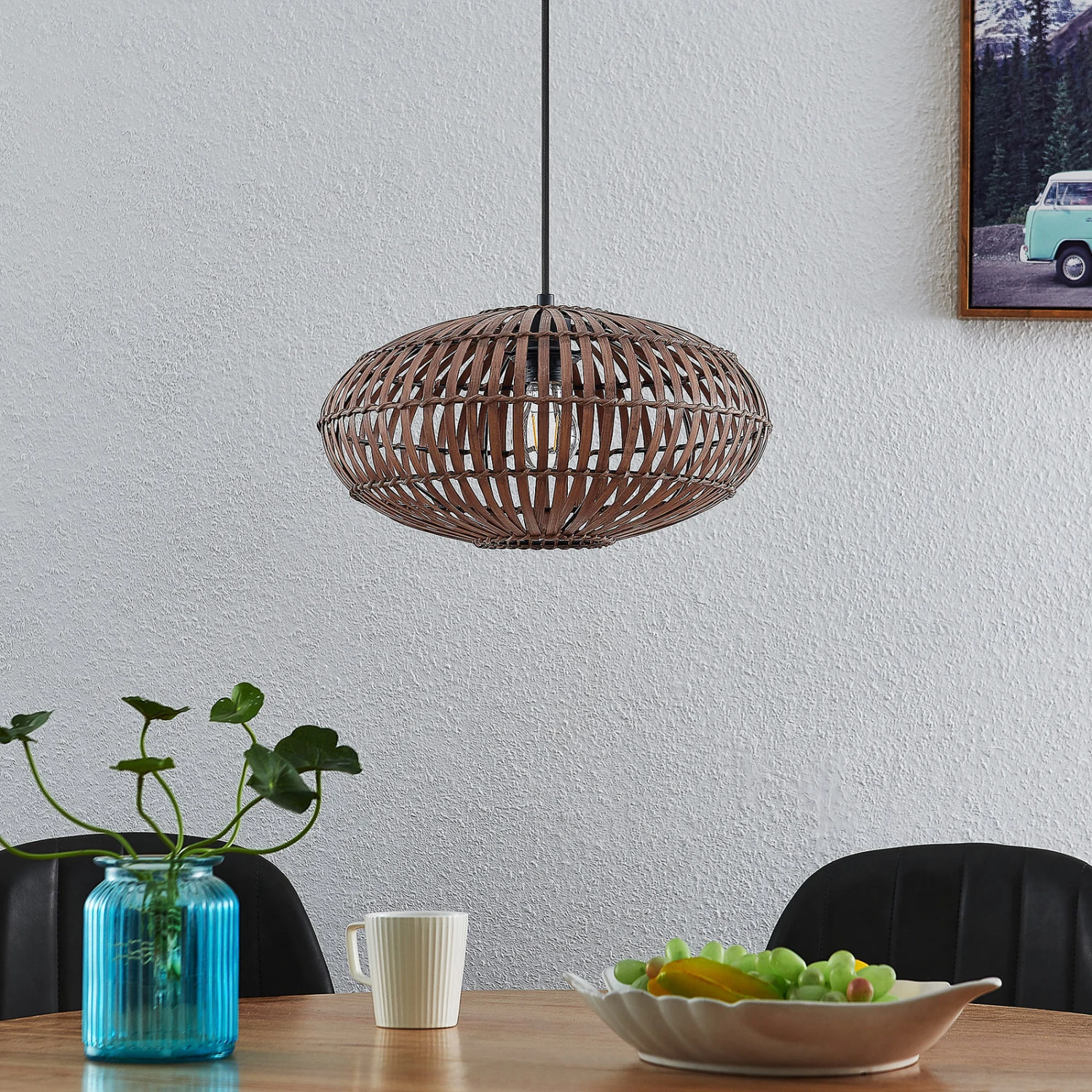 Lindby Majeora Hängeleuchte, Bambus, Dunkelbraun 5 Lindby Majeora Hängeleuchte, Bambus, Dunkelbraun – Bild 3