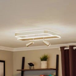 Lucande Stigla LED-Deckenleuchte, Eckig, Nickel